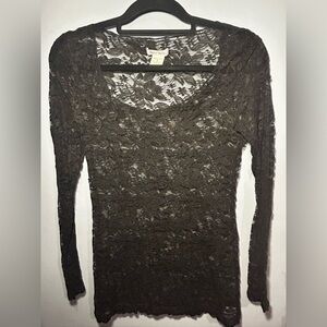 Black lace long sleeve top, size small